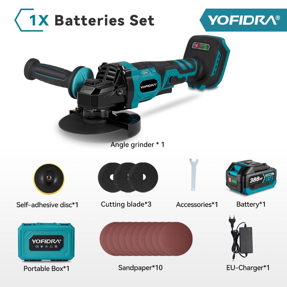 Yofidra 1500 Вт 125 мм бесщеточная угловая шлифовальная машина 3 передачи аккумуляторная шлифовальная машина режущий деревообрабатывающий электроинструмент для Makita 18 В аккумулятор