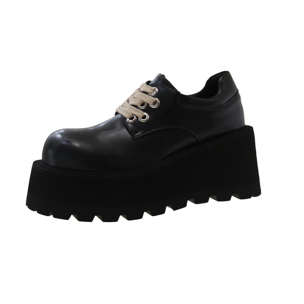 Height-increasing Thick-soled Small Leather Shoes Women's Autumn New Big Head Wedge Heel Single Shoes Soft Leather Casual Muffin Shoes