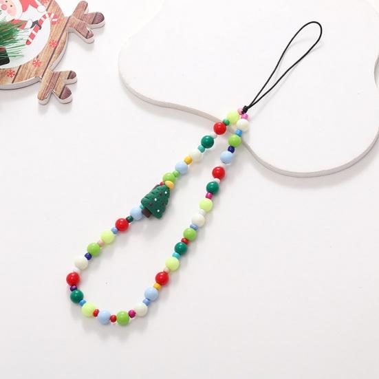 Рождественская елка, снеговик, Санта-Клаус, колокольчик, декор, ремешок для телефона, разноцветные бусины, браслет для мобильного телефона, цепочка с защитой от потерь, ювелирное изделие, подарок