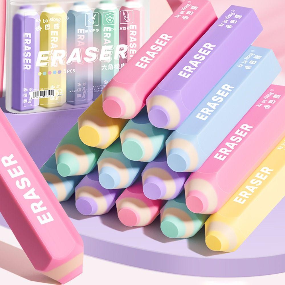 5pcs/set Multicolour Pencil Rubber Double Head Pen Type Eraser Pencil Erasers Students Stationery