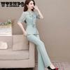 Women's Chiffon Set Slim Body Elegant Temperament Two-piece Drape Wide-leg Pants Lace Chiffon Short-sleeved Shirt Professional Suit