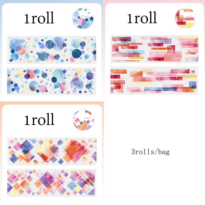 Mr. Paper 3Rolls/bag Watercolor Light Painting Series PET Tape for Handbook Tape DIY Album Photo Frame Diary