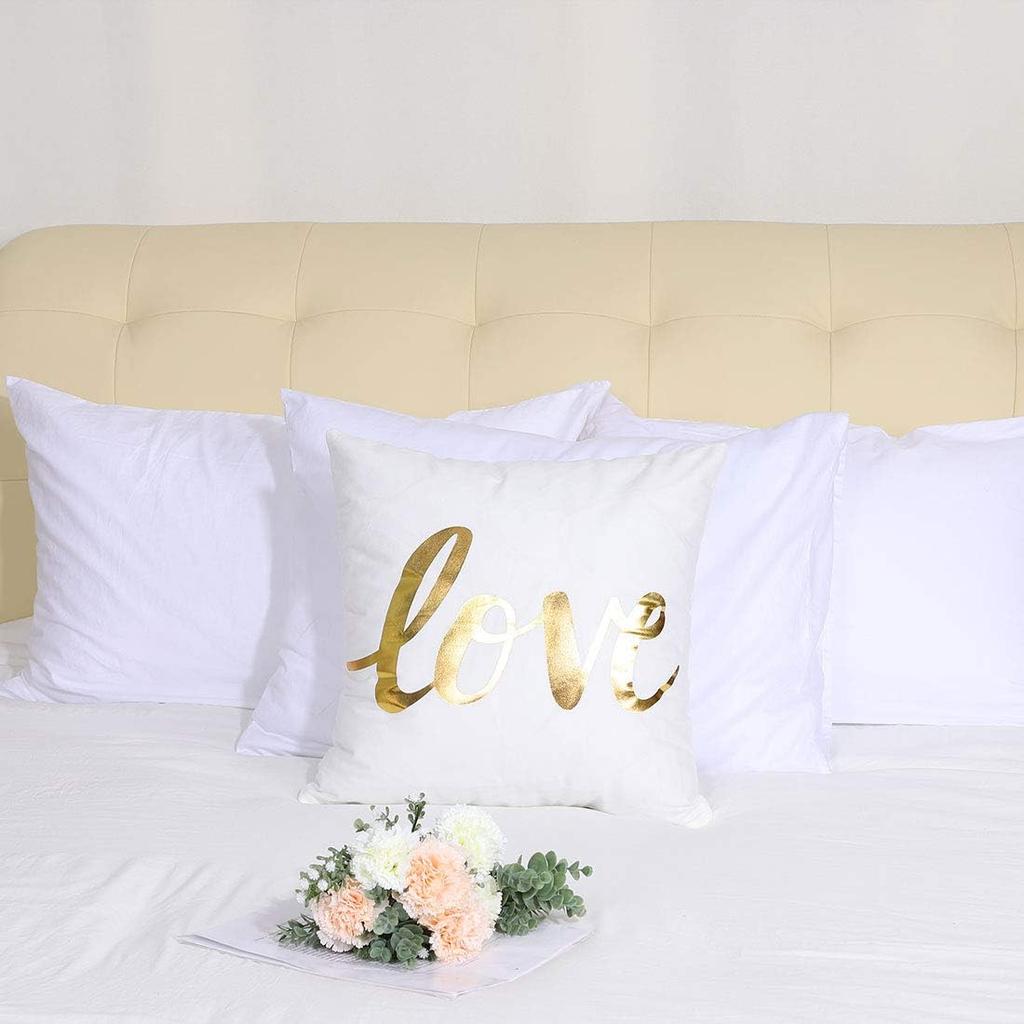 uxcell Throw Pillow Cover Gold Love Letter Printed Modern Square Pillow Shams Bronzing Flannelette Cushion Cover for Bedroom Sofa Car,18 x 18 Inches