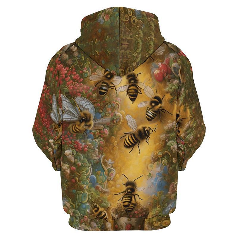 Cute Bee Pattern Hoodies Fashion Spring Autumn Mens Funny 3D Printed Long Sleeve Hoodie Casual Oversized Harajuku Pullovers