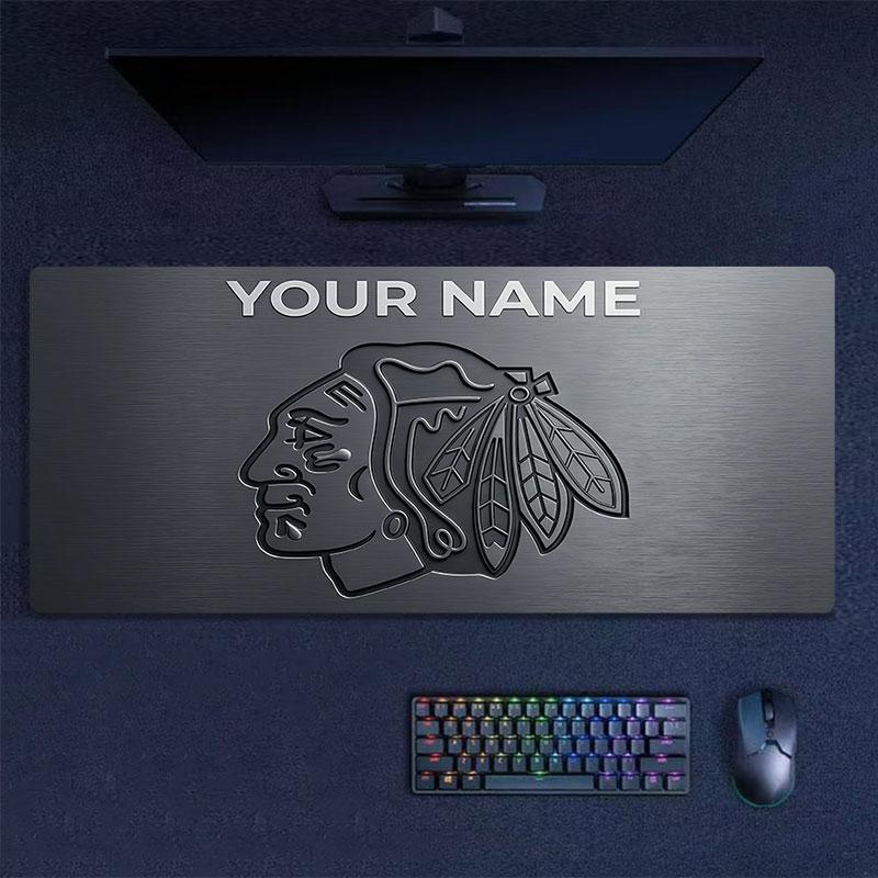 Custom Name,Chicago Blackhawks Mouse Pad, Large Gaming Desk Mat, Non-slip XXL Mousepad for Laptop & Tablet, Mini PC Playmat with Stitched Edges