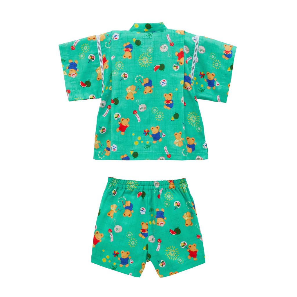 MIKIHOUSE Jinbei Suit Set Bear Fireworks Summer Festival Green Double-Woven Gauze Made Japan