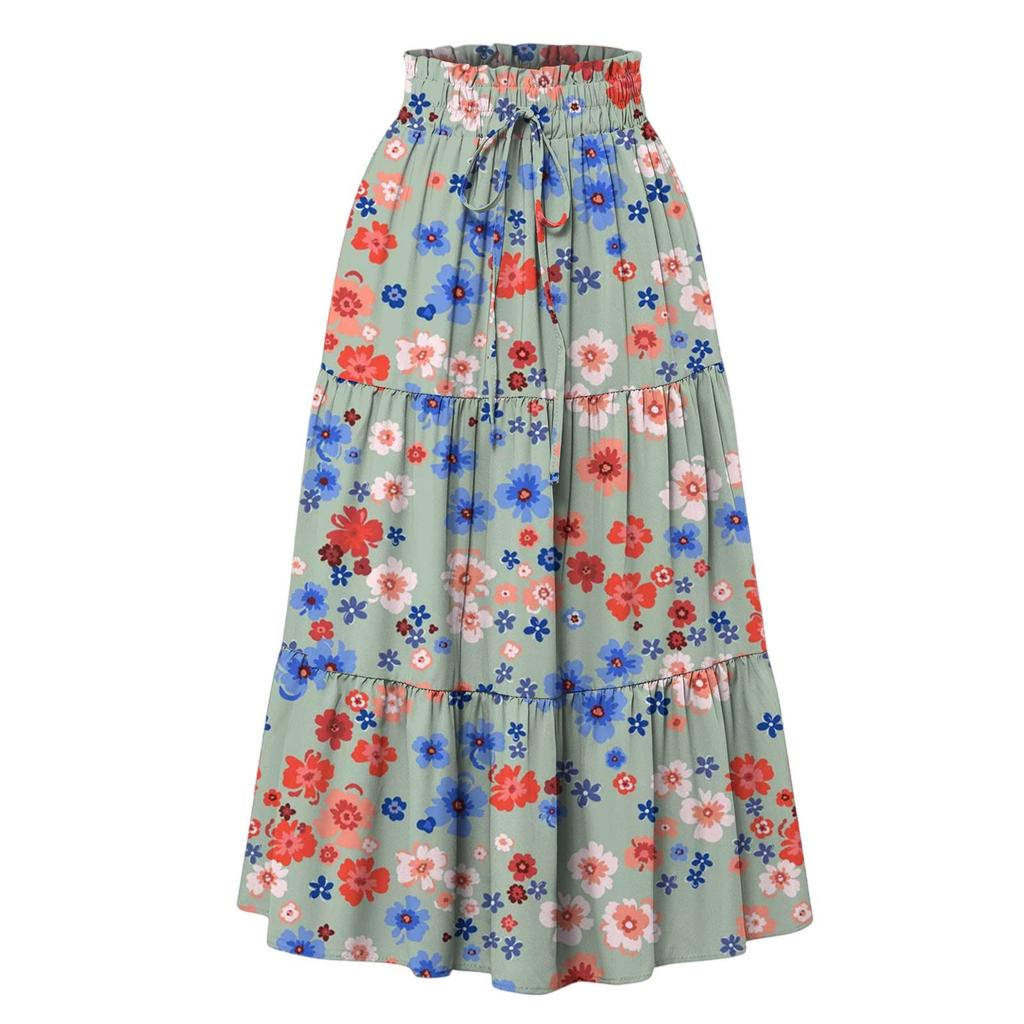 Женская модная юбка свободного покроя с цветочным принтом и эластичным поясом без карманов