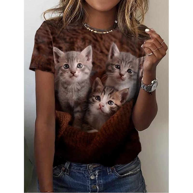 Women's 3d Dogs Cat Print T Shirt Fashion Tops Harujuku Oversized Summer O-Neck Top Female Clothing