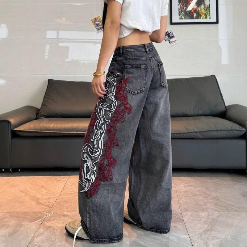 Womens Y2K Vintage Straight Leg Jeans High Waisted Streetwear Denim Pants