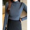 Women Autumn Winter Half High Collar Ribbed Knitted Sweater Solid Color Long Sleeve Slim-fit Pullovers
