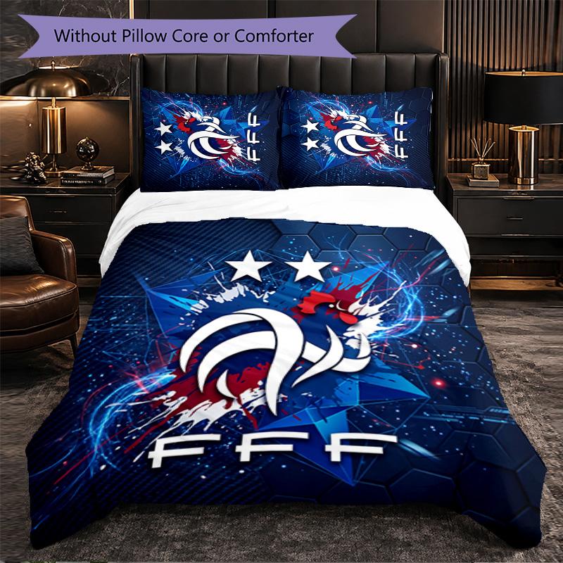 France Football Pattern 3 Pieces Bedding Set Soft Microfiber Duvet Cover with Pillow Cases for Bedroom