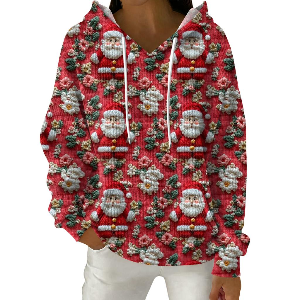 Women's Fashion Casual Christmas Print Pullover Long-Sleeve Hooded Sweatshirt