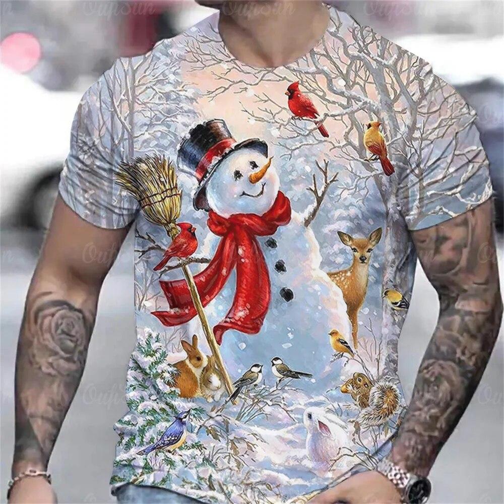Hot Sell Christmas T-Shirt For Men 3d Snowman Printed Men'S Clothing Street Designer Short Sleeve Tshirts Daily Casual Tops Tees