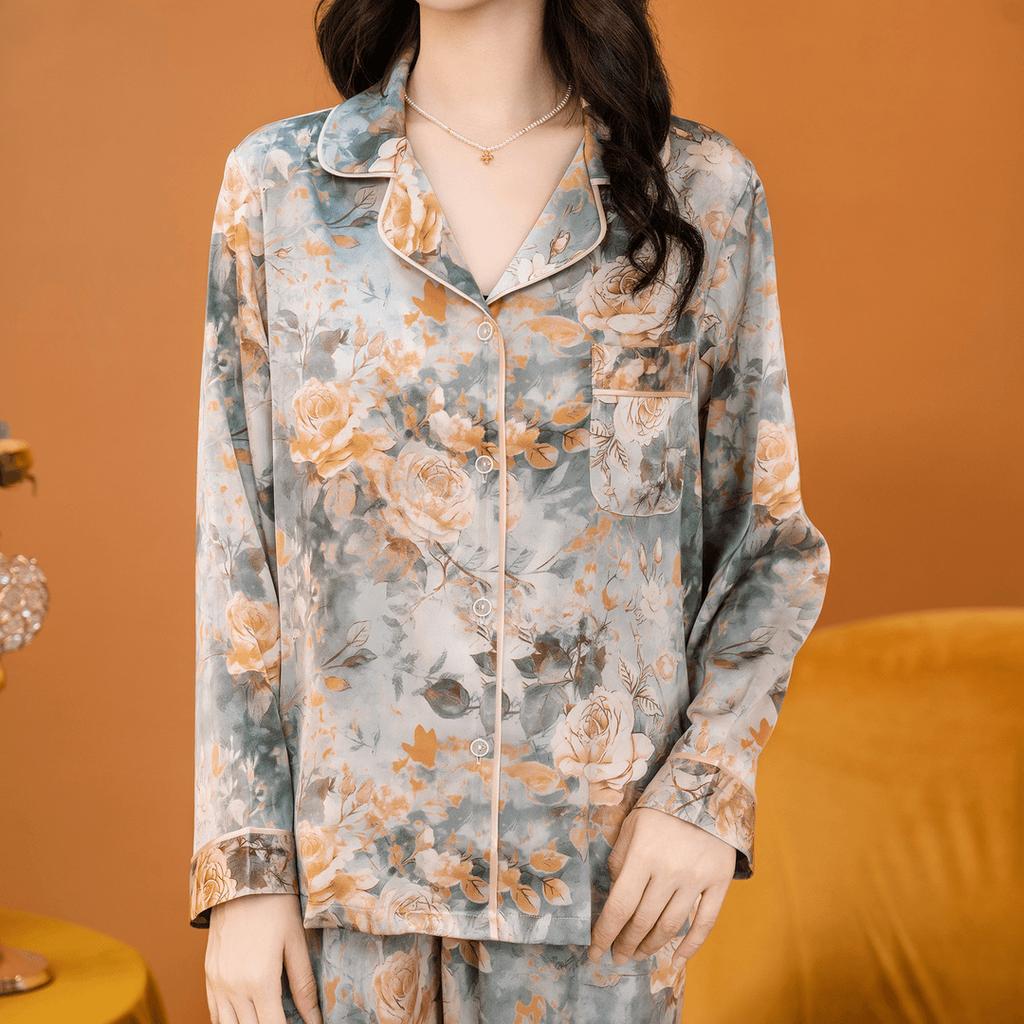Da Vinci password loungewear set, wearing ice silk pajamas outside, women's ice and snow silk long-sleeved two-piece loungewear silk