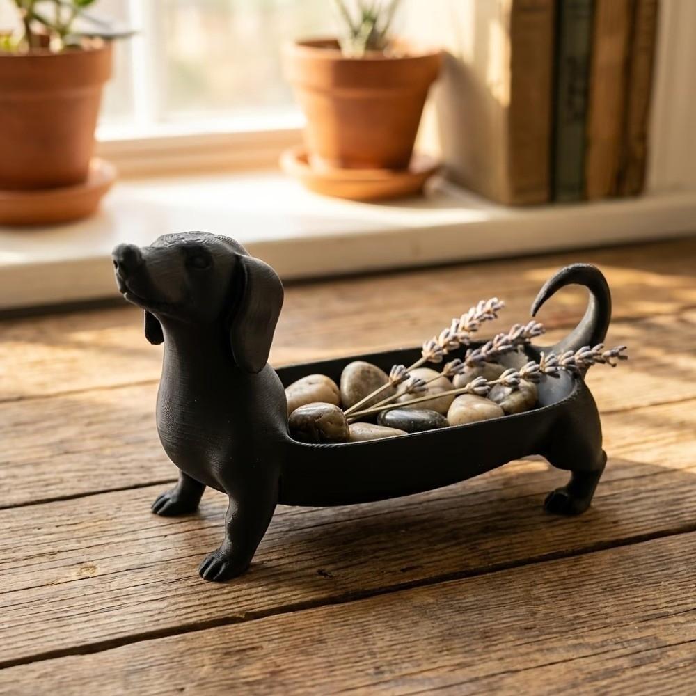 Solid Color Dachshund Storage Tray 3D Printed Sausage Dog Planter Room Aesthetic