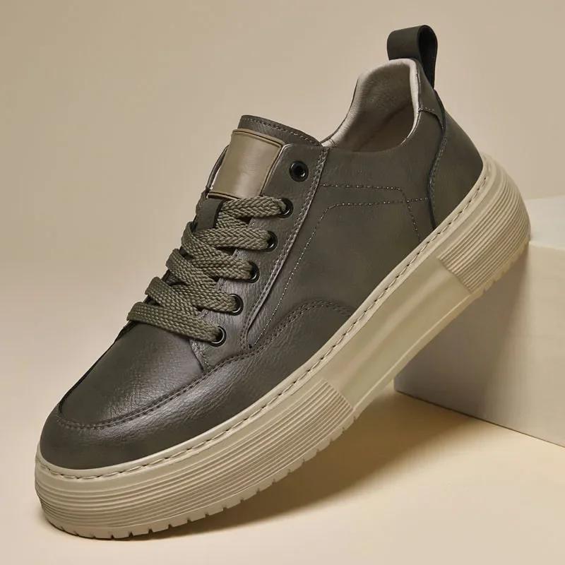 Fashion Luxury Brand Genuine Leather Casual Shoes Outdoor Men's Oxford Shoes Thick Bottom Male Vulcanize Shoes Soft Skateboard Footwear