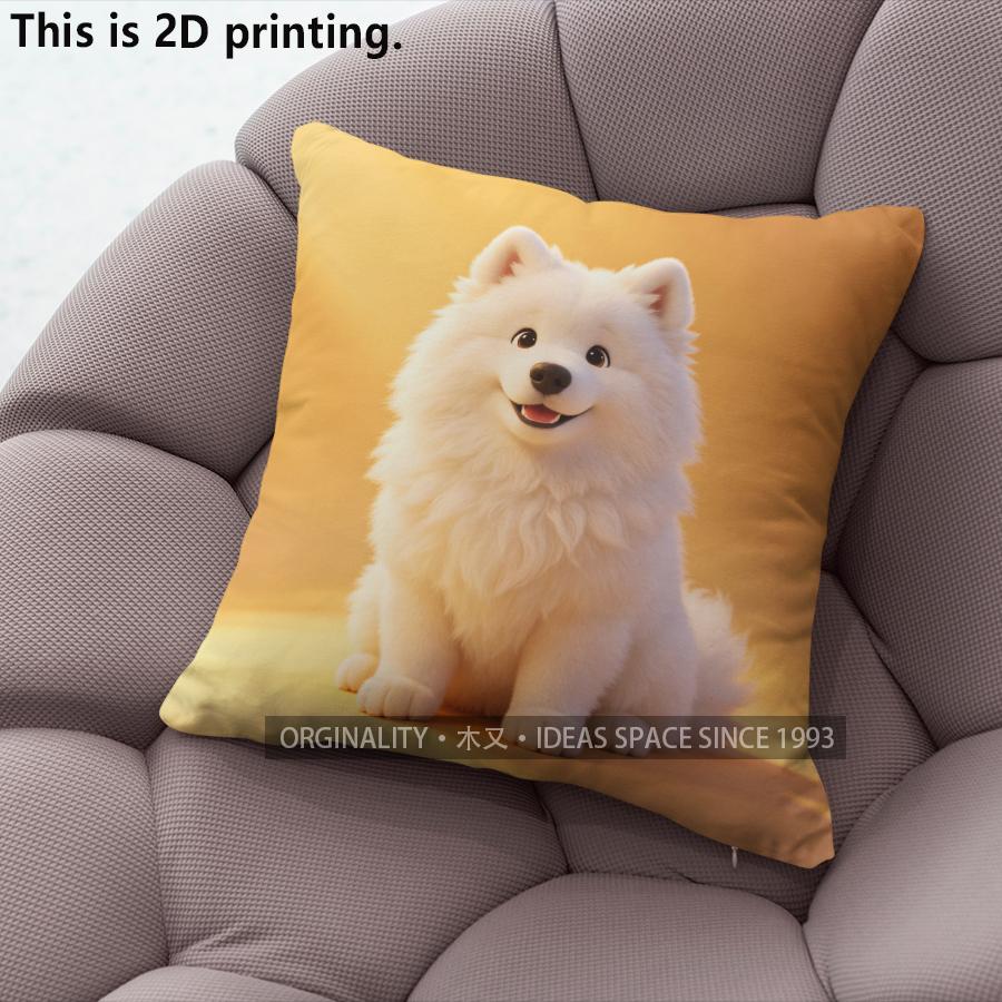 Cute Samoyed Dog Print Throw Pillow Covers Pattern Cushion Cover Suitable For Sofa Bedroom Car Pillow Cover
