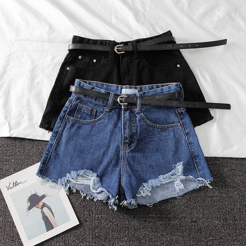 Denim High Waist Shorts With Ripped Fringe For Urban Style And Casual Summer Wear