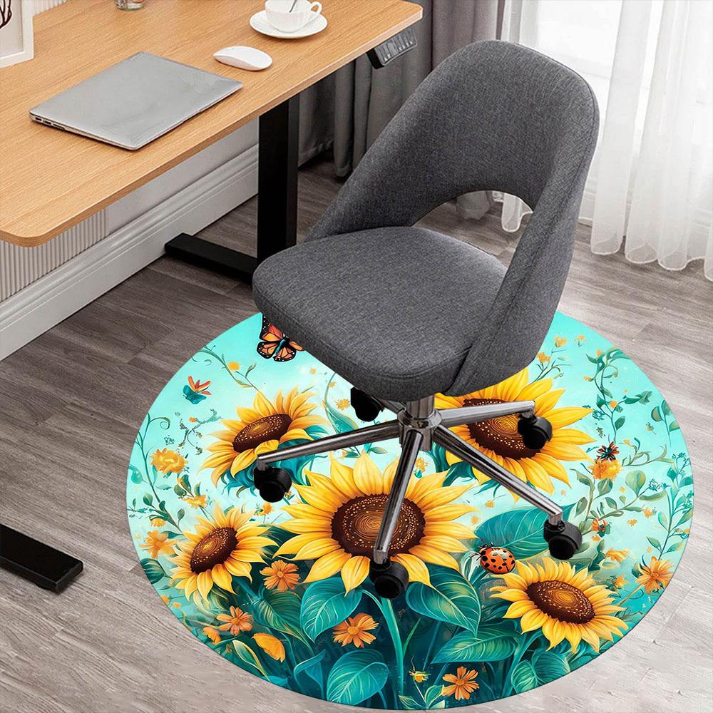 1PC sunflowers butterflies Office Round Area Rug, Under Office Chairs Bedroom Living Room Home Decor, Carpet for Office -1110095