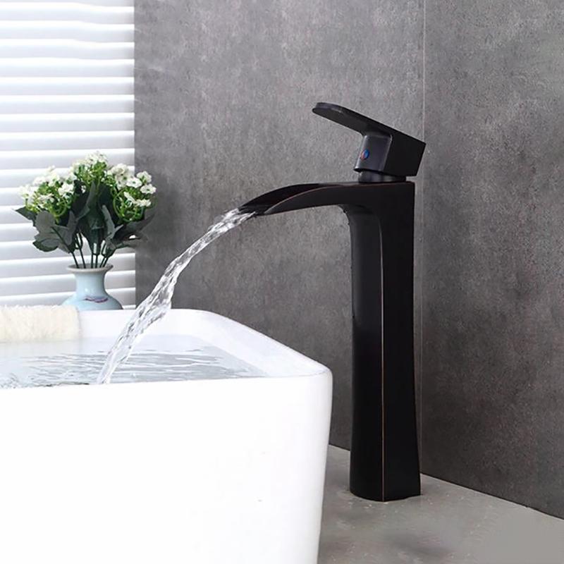 Basin Faucets Waterfall Bathroom Faucet Single Handle Basin Mixer Tap Bath Antique Faucet Brass Sink Water Crane Silver 8788