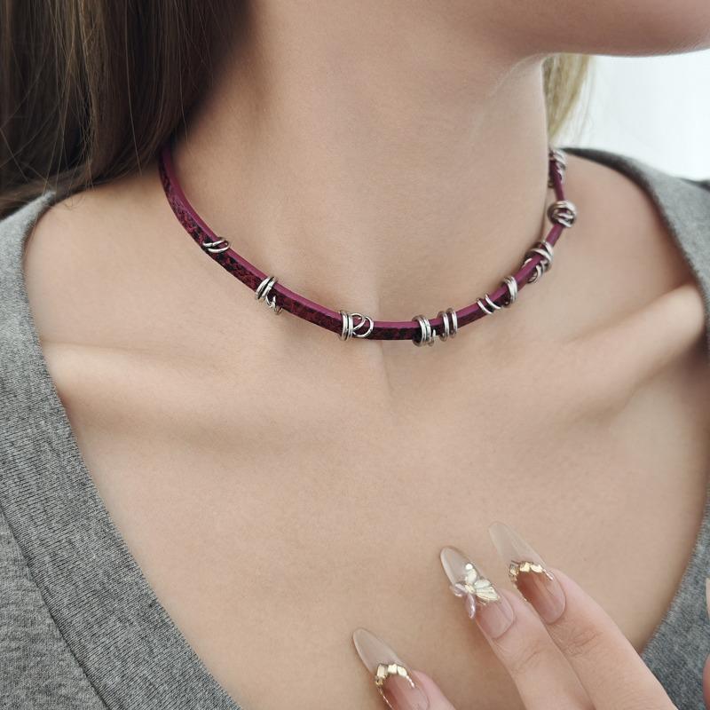 Кожаный ошейник с леопардовым принтом, панк-ожерелье-цепочка на ключицу