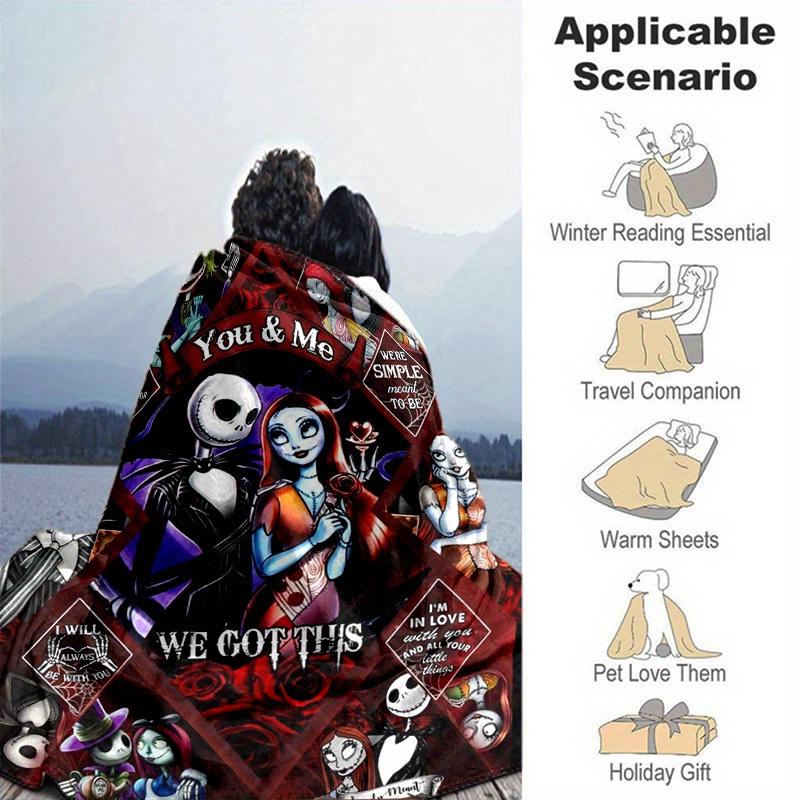 1pc. Nightmare Before Christmas Jack & Sally Romantic Quote Blanket, Perfect for Home Decor, Gift Idea, All Seasons Use, Cozy Throw Blanket