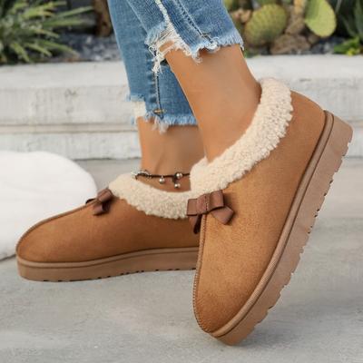 Платформа Увеличенная Бант Слипоны Плюс Флис Теплые Нескользящие Шерстяные Туфли Женские Новые Короткие Зимние Ботинки для Осени и Зимы