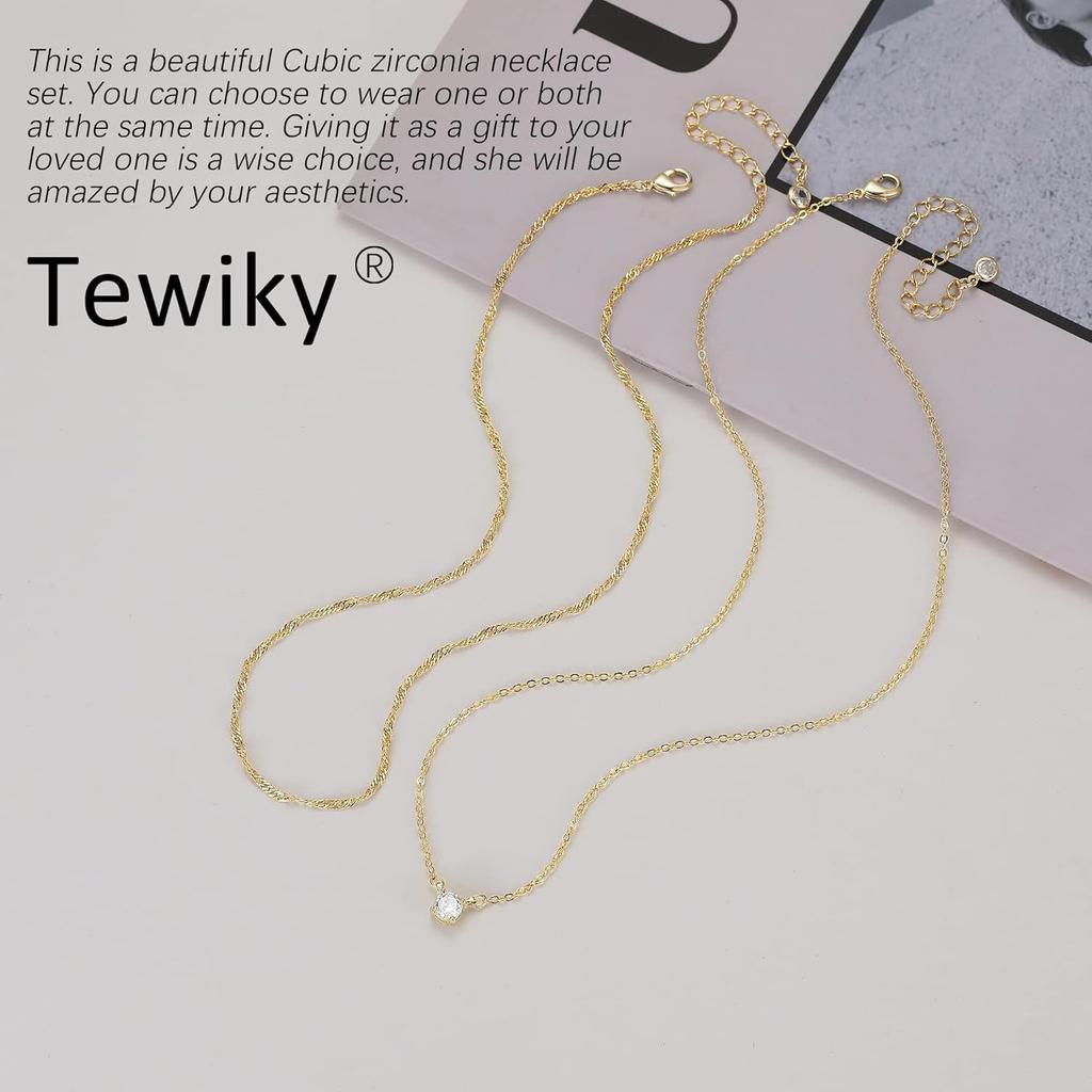 Tewiky Dainty 14k Gold Plated/Silver Cubic Zirconia Necklaces for Women | Simple CZ Jewelry Necklaces Trendy Gifts
