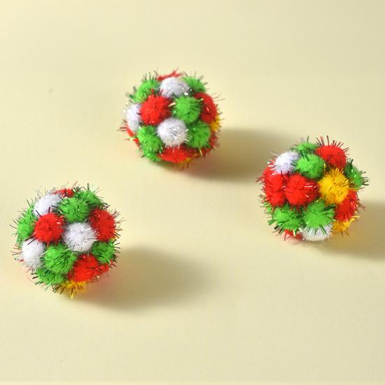 Рождественские кошачьи игрушки Шарики Блестящие помпоны со звуковыми частицами 4,5 см Шуршащие и звенящие игрушки для котят Интерактивные плюшевые шарики для погони и охоты