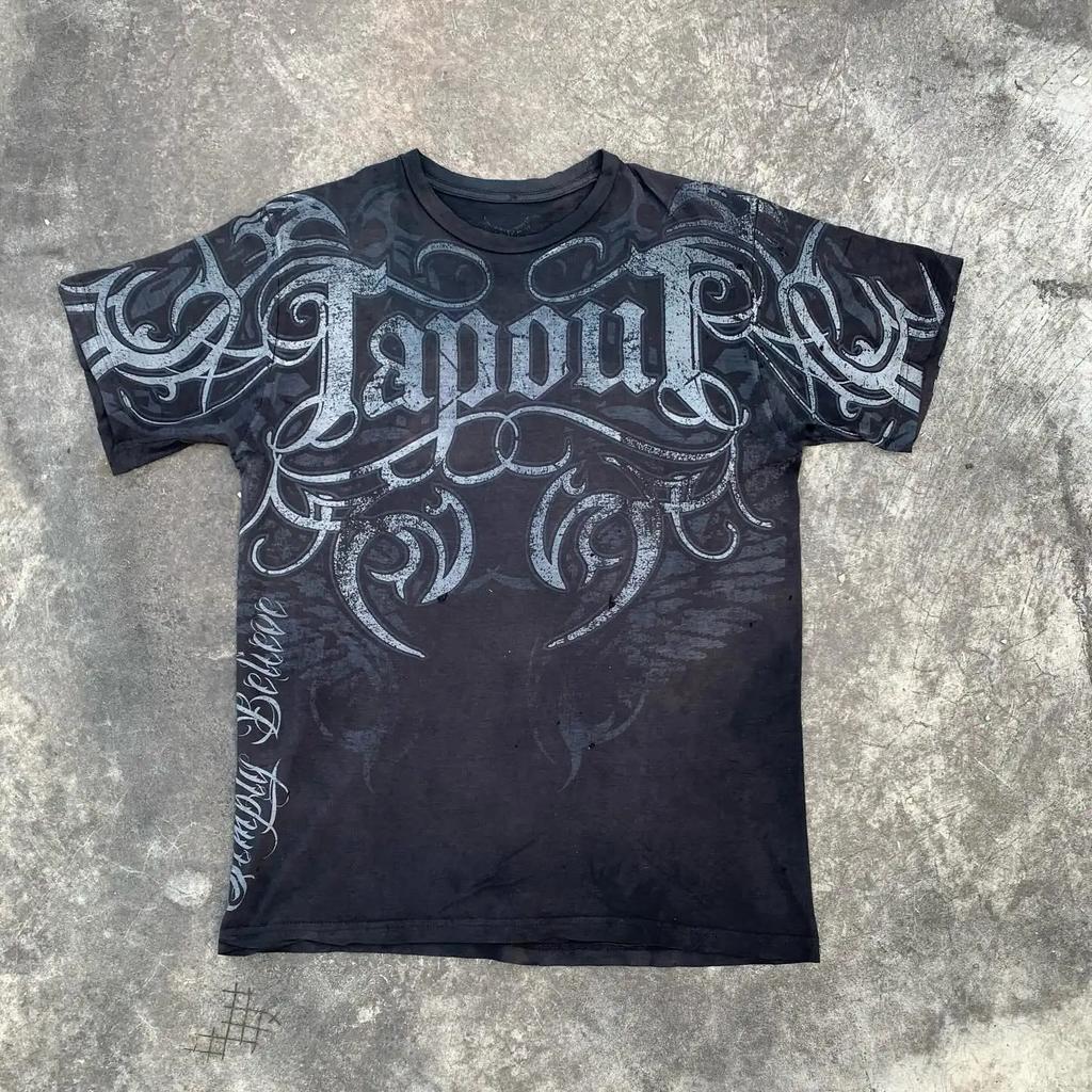 Футболка с принтом черепа Y2K Tap Out, темный эстетичный дизайн, круглый вырез, уличный стиль, свободный крой, готический стиль, хлопок, мягкая ткань в стиле ретро.