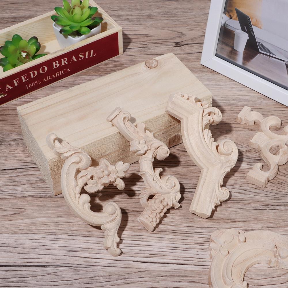 Oak Door Decor Crafts Corner Applique Onlay Decal Carved Wave Flower Decorative Wood Appliques