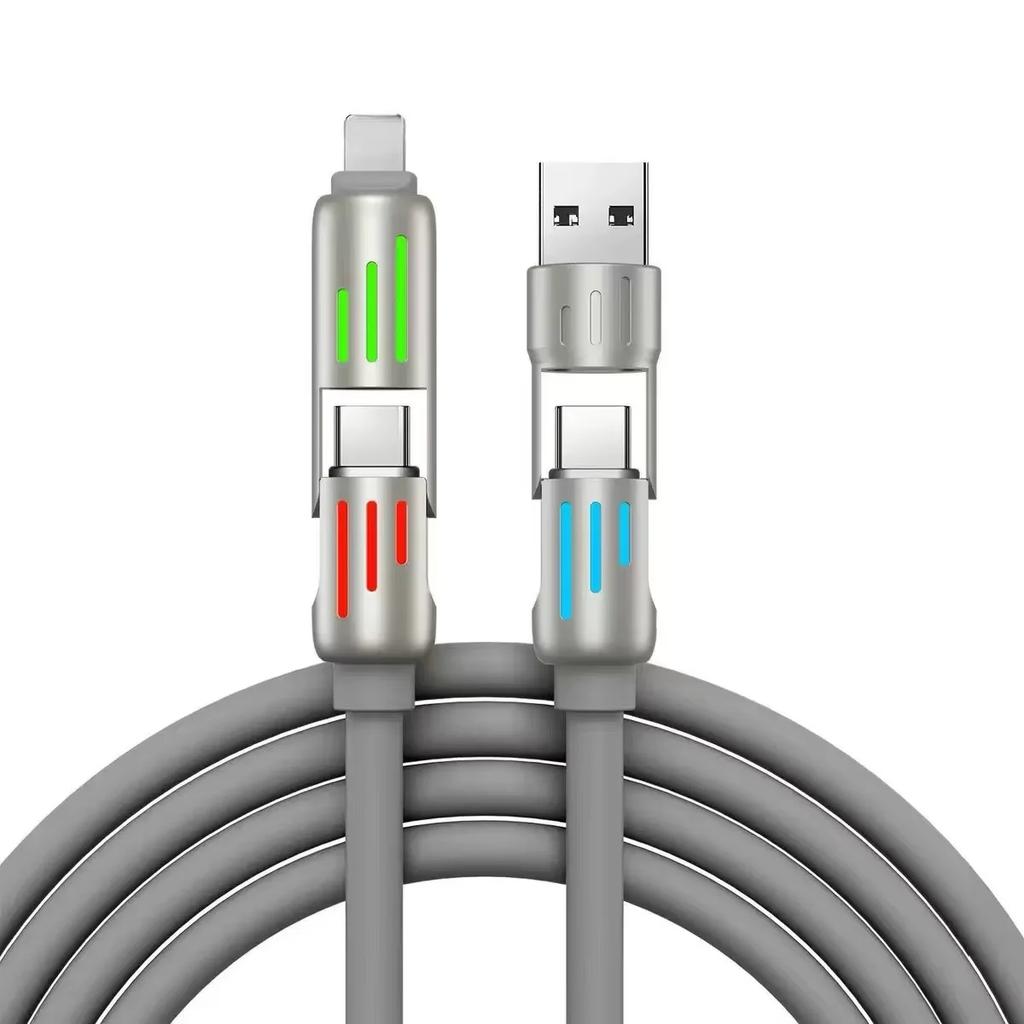 Кабель быстрой зарядки 240 Вт 4-в-1 USB Type C Силиконовый Прочный Для iPhone Samsung Huawei Xiaomi Высокоскоростная зарядка