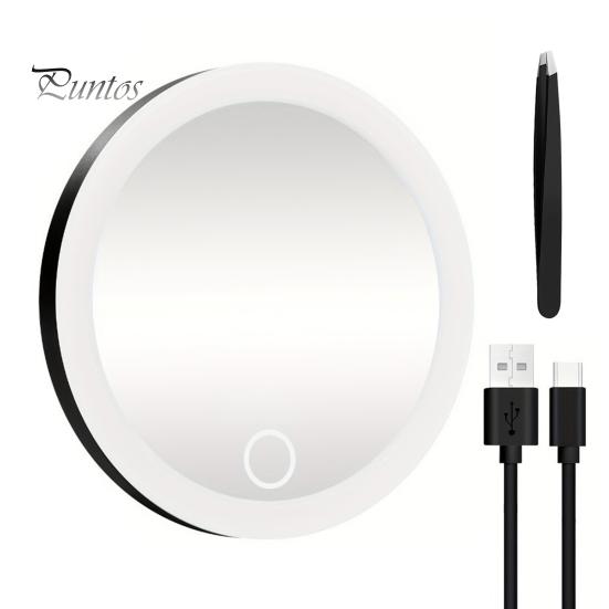 10CM 30X Magnifying Mirror with Tweezers Portable Travel LED Makeup Mirror with 3 Suction Cups Rechargeable Dimmable Magnified Vanity Mirror