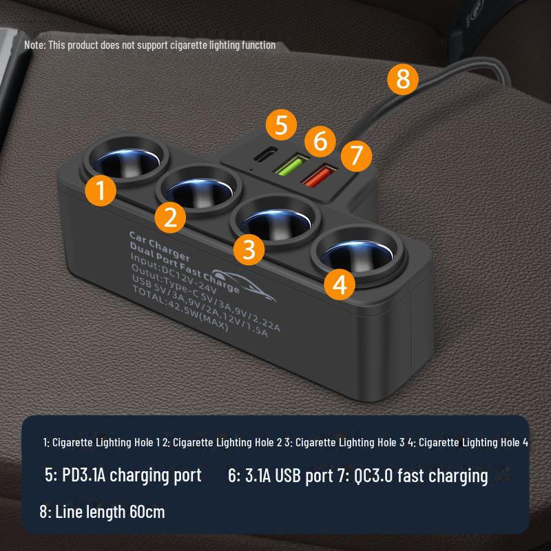 Сверхбыстрое автомобильное зарядное устройство: 4-портовый USB-преобразователь для транспортных средств 12 В/24 В