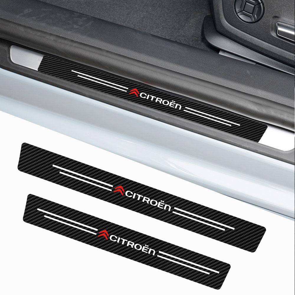 4Pcs Leather Carbon Fiber Car Door Sill Protector Strip Stickers for Citroen C4 C3 C5 C1 C2 VTS Berlingo C-Elysee C4-Picasso