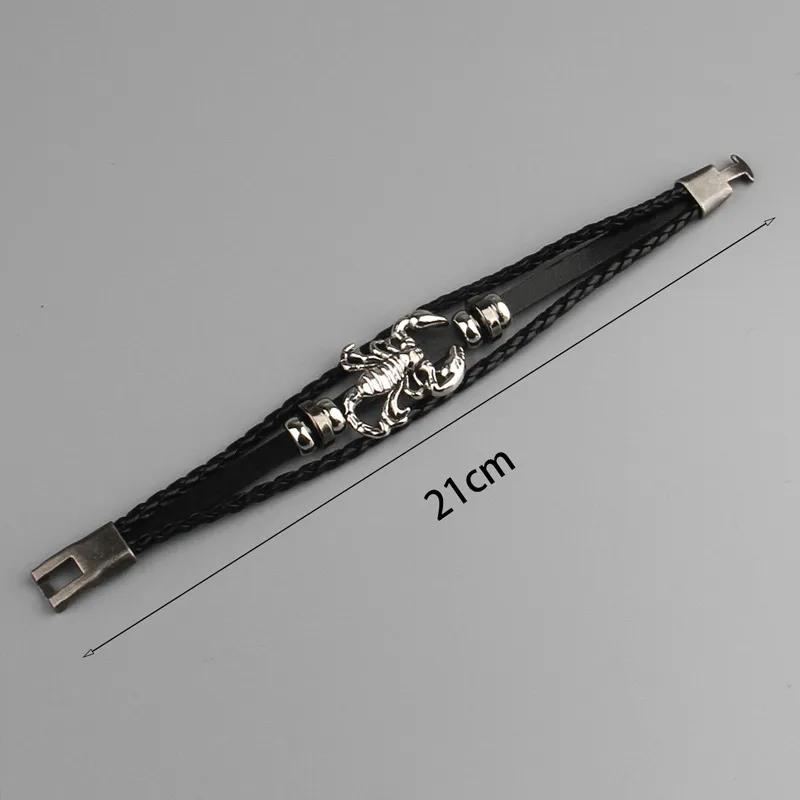 Скорпион Темно-ретро кожаный браслет Простой браслет-скорпион Многослойный из коровьей кожи Панк-браслет