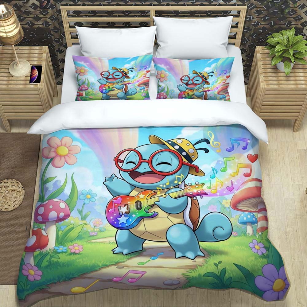 Squirtle-themed bedding sets available in various sizes, featuring soft duvet covers and pillowcases—suitable for teenagers, chi