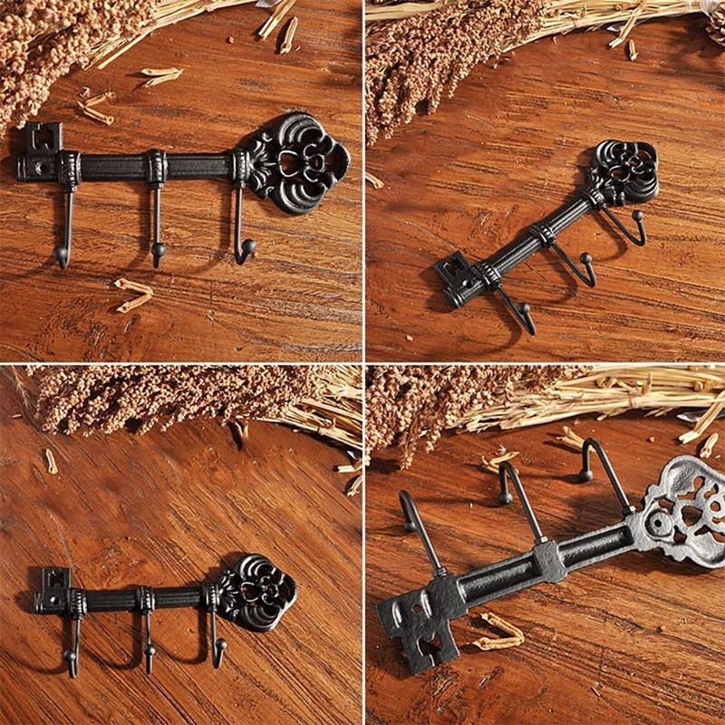 Винтажный держатель для ключей ABWR Три крючка Настенный Черный кованый Железный Вешалка для одежды Настенная Вешалка для пальто Держатель для кошельков Для дома