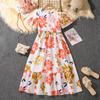 Girls Casual Dress Summer Kids Fashion Print Holiday Short-sleeved Dress