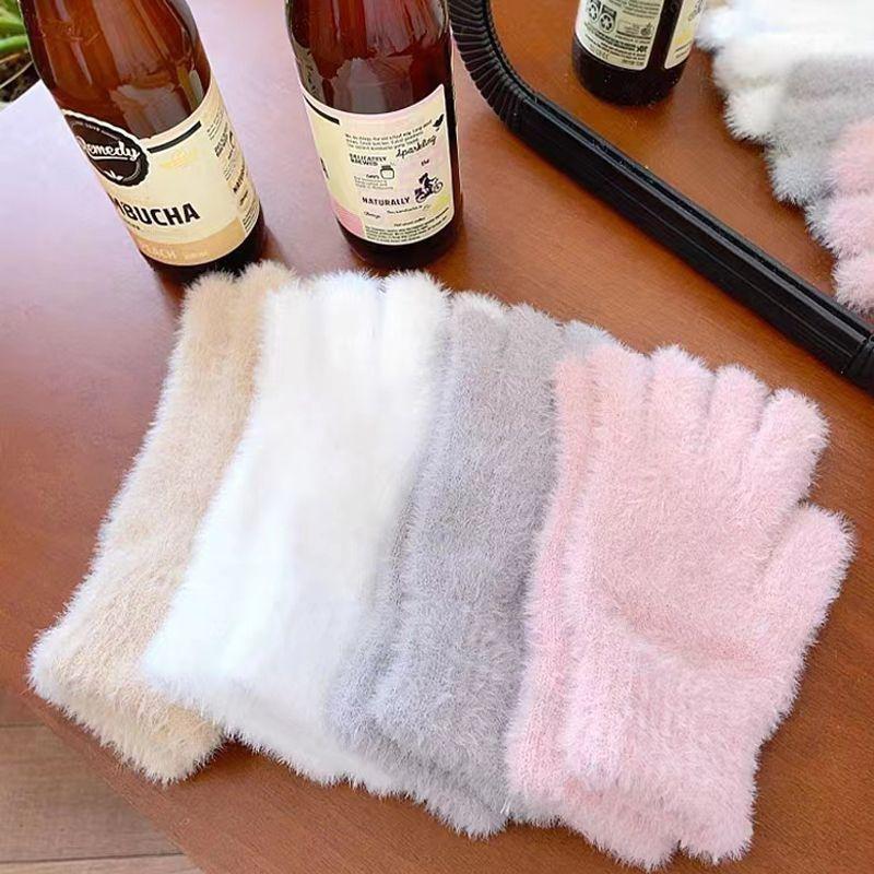 1Pair Cute Touch Screen Gloves For Women Girls Winter Warm Windproof Gloves Soft Full Fingers Mittens Outdoors Cycling Gloves