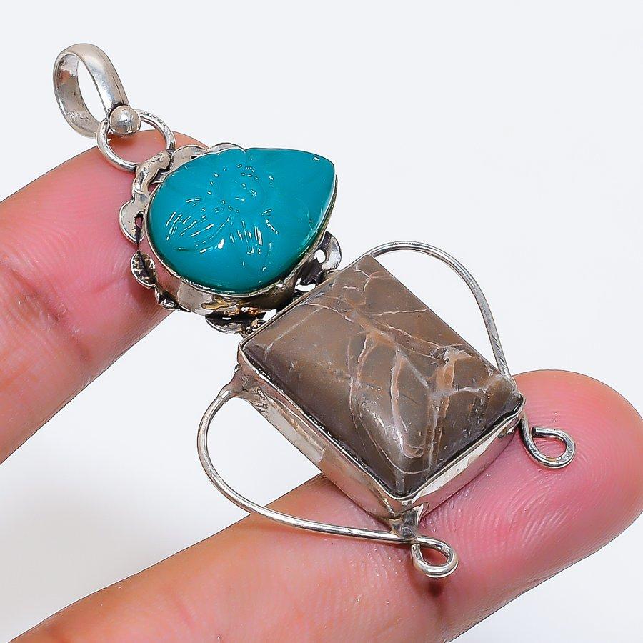 Натуральный септериан, оникс, подвеска из стерлингового серебра 925 пробы 2,25" ZS-1269