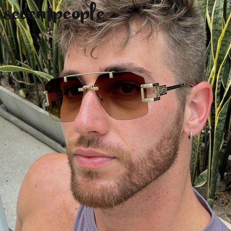 Punk Rimless Polygon Sunglasses Women  Luxury Brand Vintage Frameless Square Sunglass Trendy Double Beam Shades For Ladies