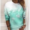 3D Print Green Snowflake Tshirts Ladies Tops Long Sleeve O-neck Pullover Femme T-shirts T Shirt For Women