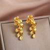 Vintage Gold Leaf Flower Tassel Earrings with Middle-Aged Design Sense Metal Style Unique All-Match Temperament Earrings