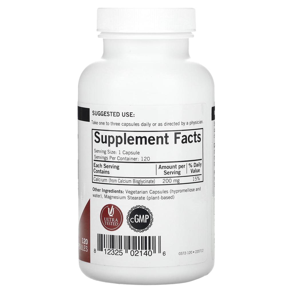 Хелат бисглицината кальция, 200 мг, 120 капсул