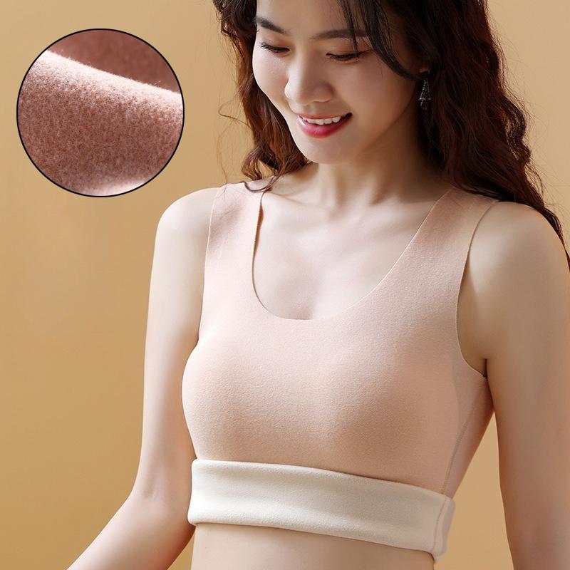 Autumn Winter DE Velvet Thermal Vest U-neck Sleeveless Tank Top Solid Color Seamless Warm Underwear Bottoming Tops