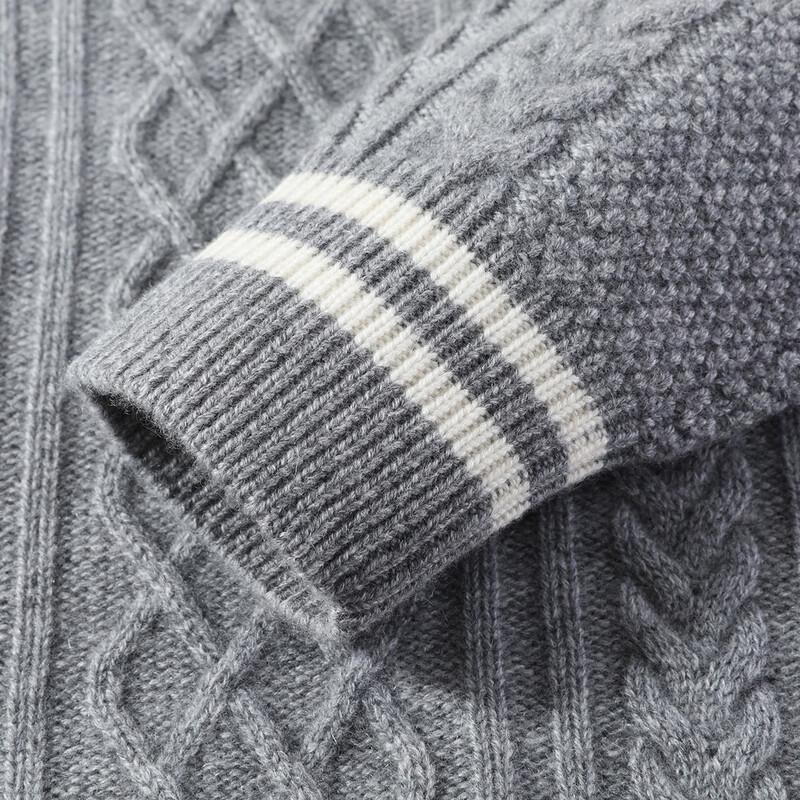 Antonio Men's 450G Heavyweight 3D Cable Knit Cashmere Round Neck Sweater