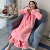 Autumn and Winter Coral Fleece Nightdress Women Thick Plus Size Flannel Sweet Long Knee-length Nightgown