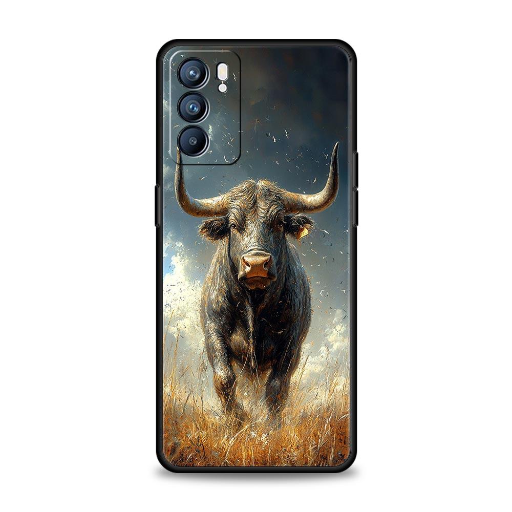 Чехол для телефона с изображением быка для Oppo Reno13 Reno12 Reno11 F Reno10 Pro A54 5G Find X5 A53 A52 A9 A17 A57 A78 4G A79 A80 A98
