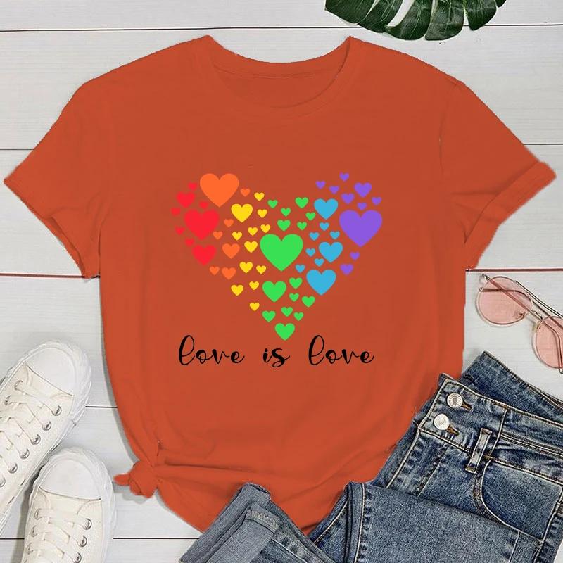 (Premium T-shirt)Women Fashion Summer T Shirts Lgbt Love Is Love Letter Print T-Shirts Female Short Sleeve Graphic Tee Casual T